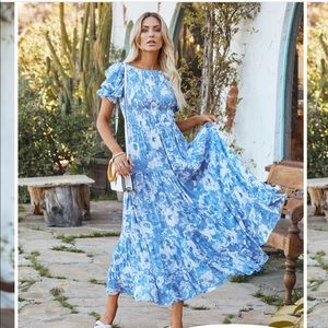 VICI ON CLOUD NINE FLORAL SMOCKED MIDI DRESS